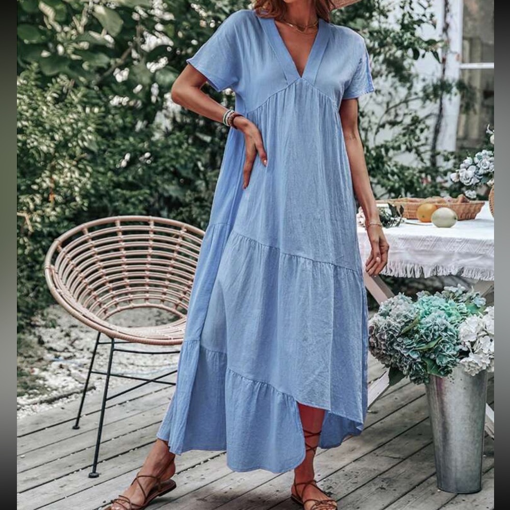 Boho batwing sleeve asymmetrical hem smock dress